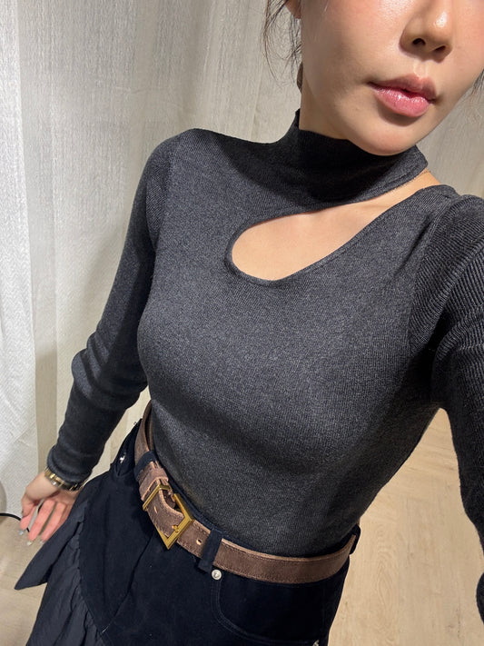 深灰色鏤空薄線料上衣