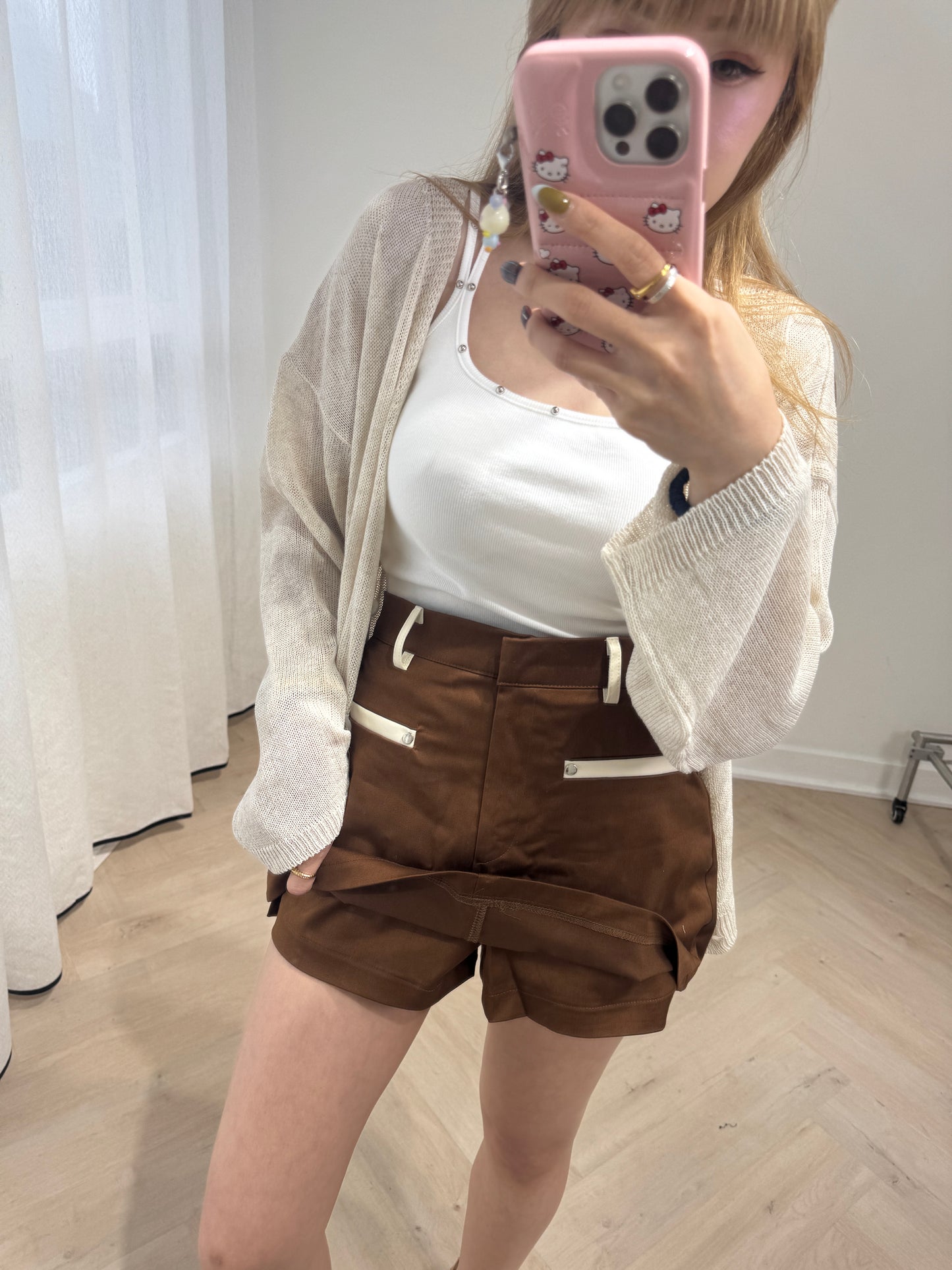 撞邊裙褲 ( 白/啡 )