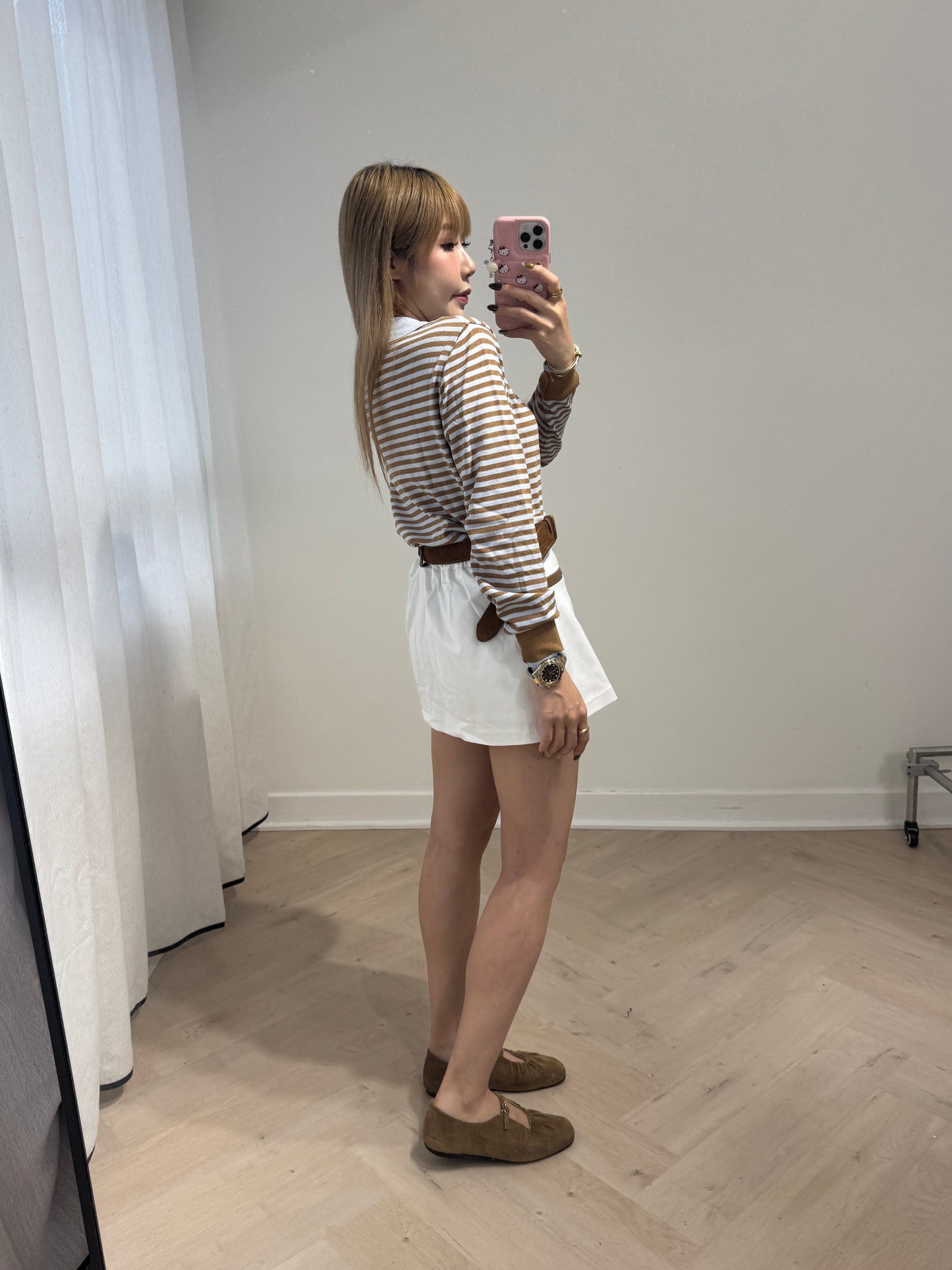 撞邊裙褲 ( 白/啡 )