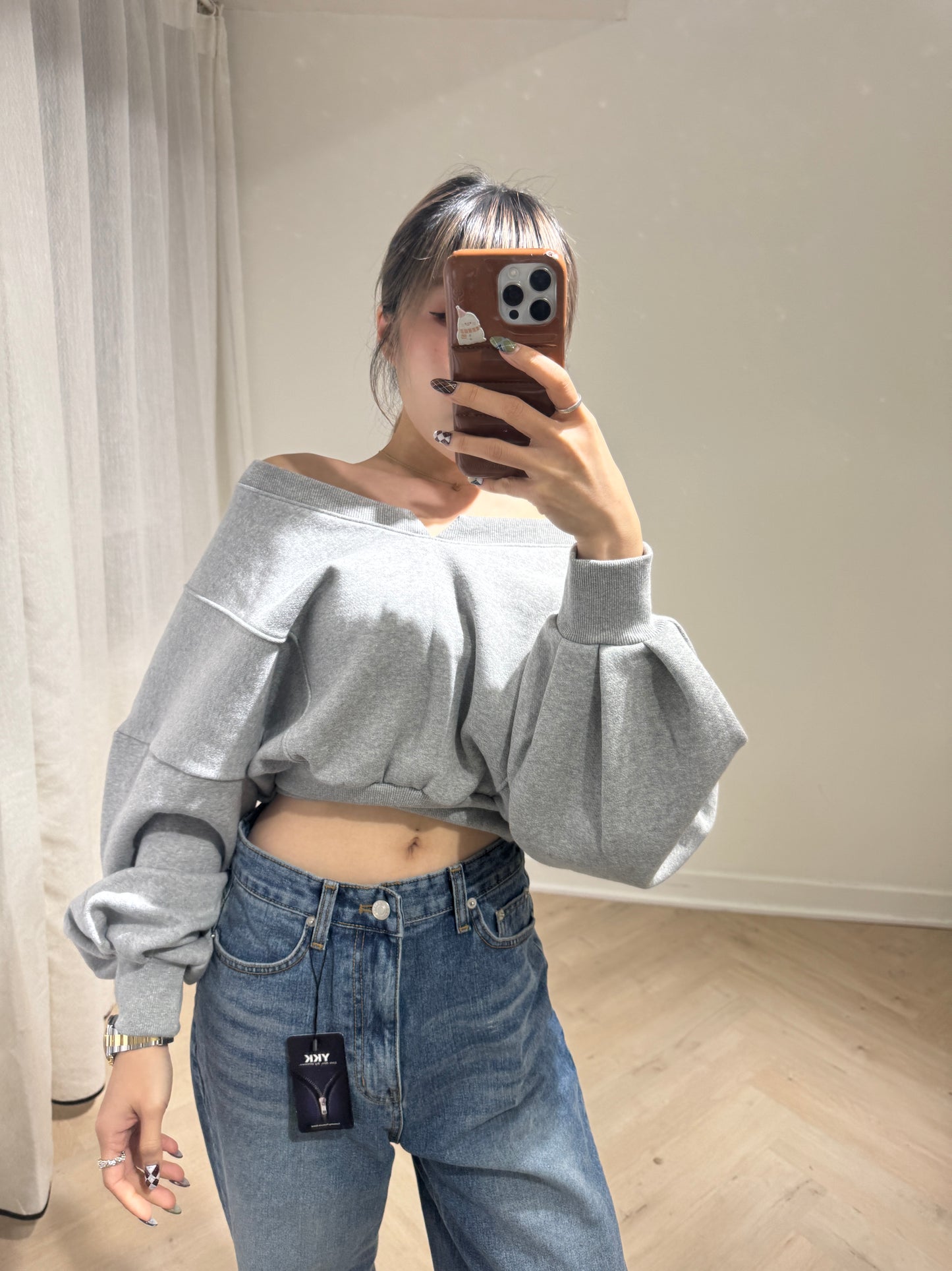 大領束腰衛衣款上衣 ( 黑/白/灰 )