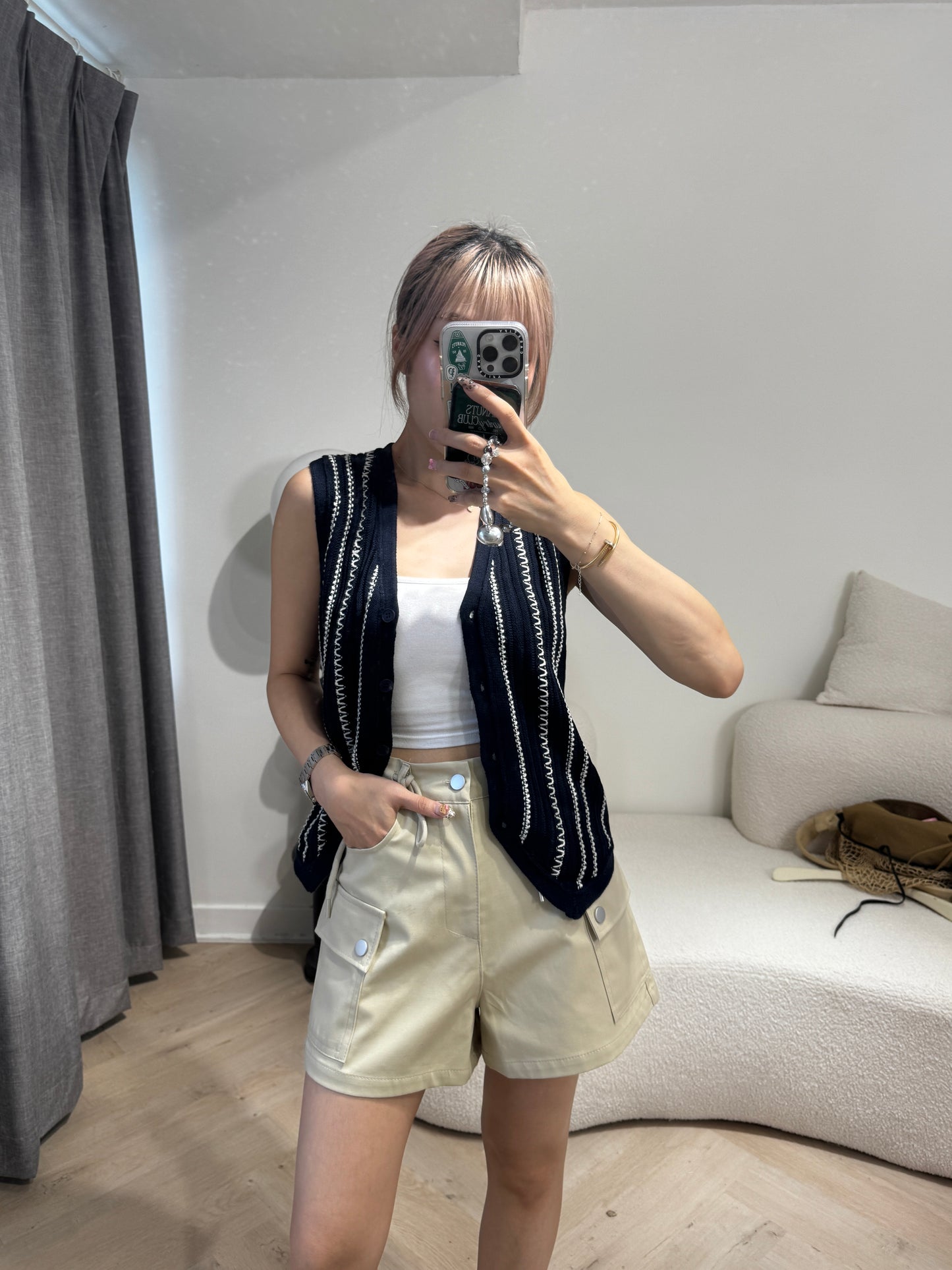 白線紋馬甲背心 ( 啡/寶藍 )