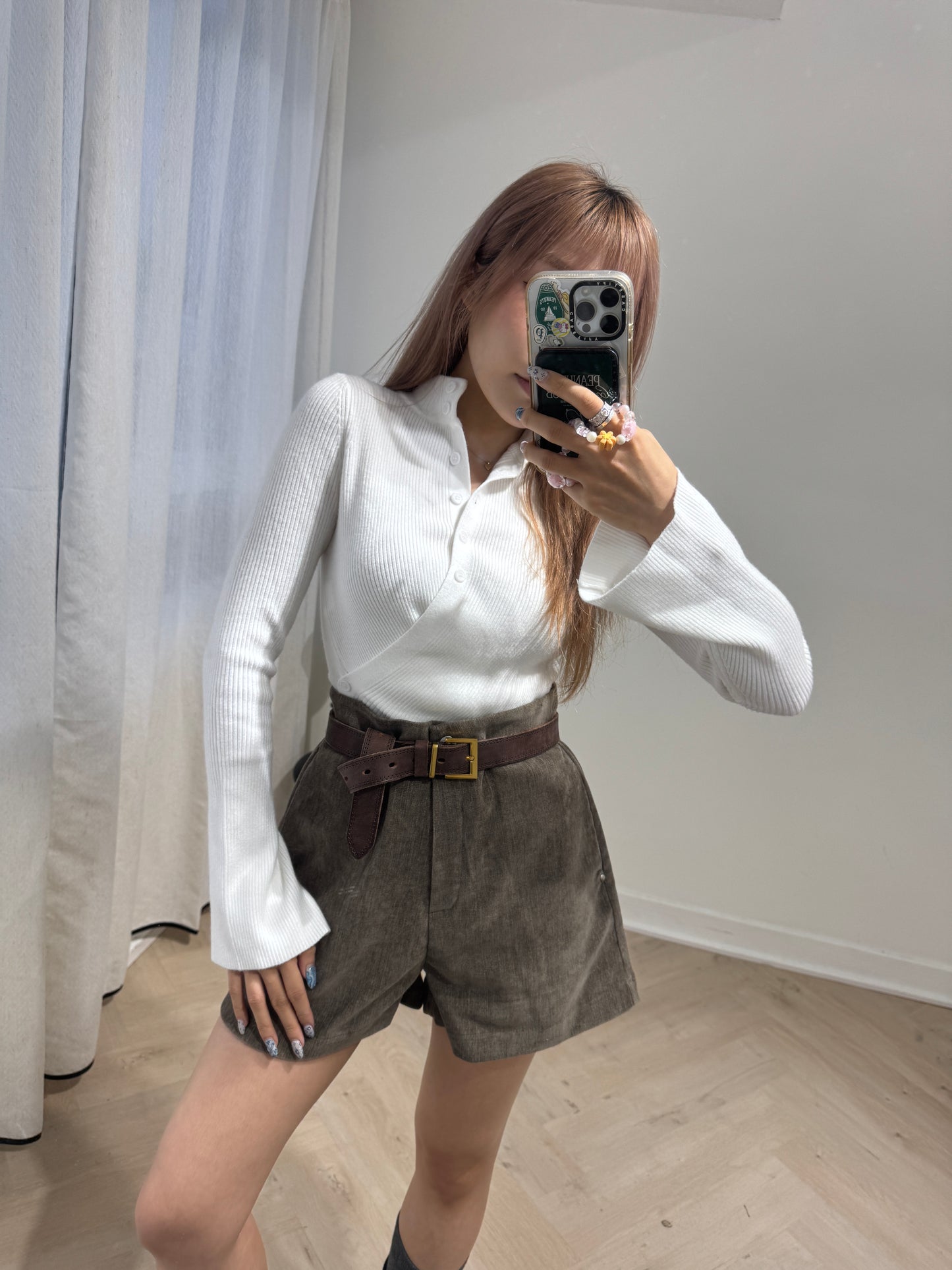 薄絨面中長短褲 ( 啡/黑 )