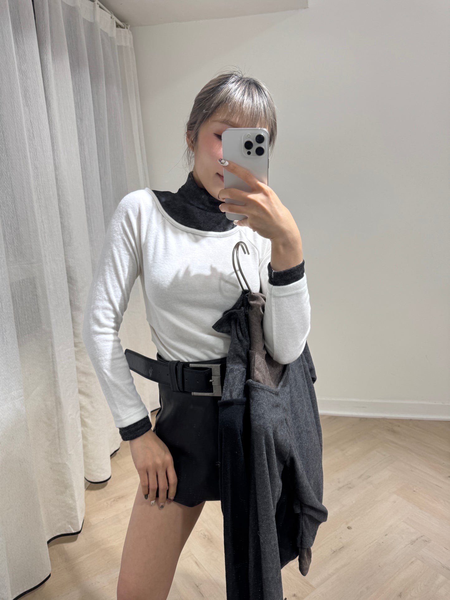 假兩件拼色樽領上衣 ( 黑白/啡灰/黑灰 )