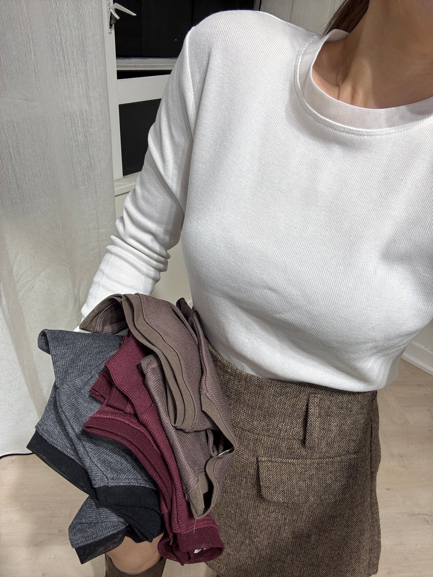 網網邊純綿打底上衣 ( 白/啡/酒紅/深灰 )