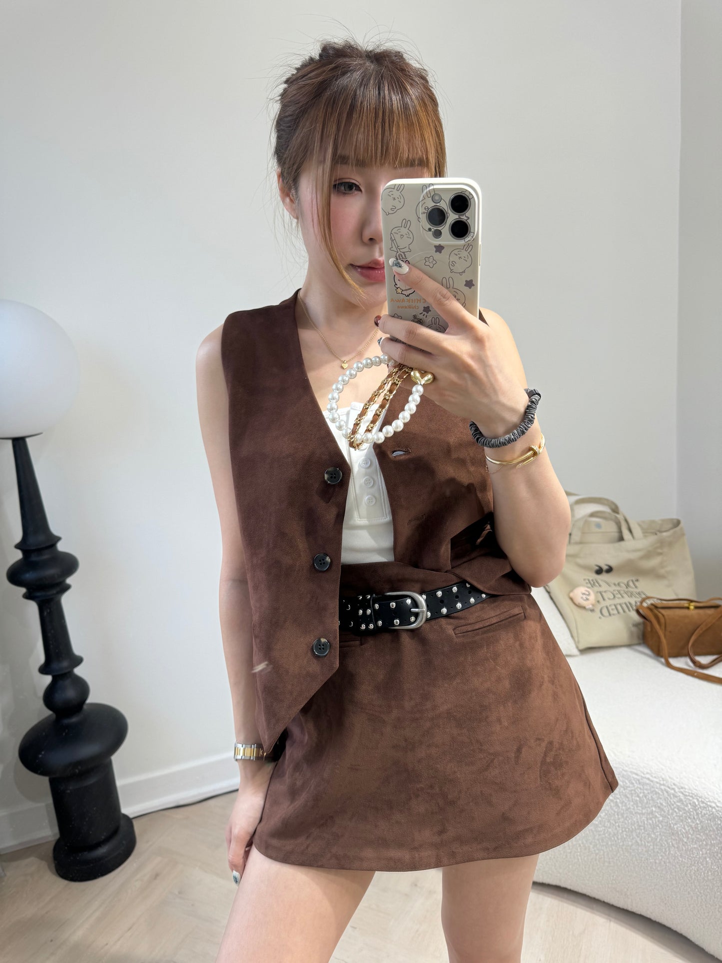 麂布馬甲背心外套 ( 黑/啡/彩藍 )