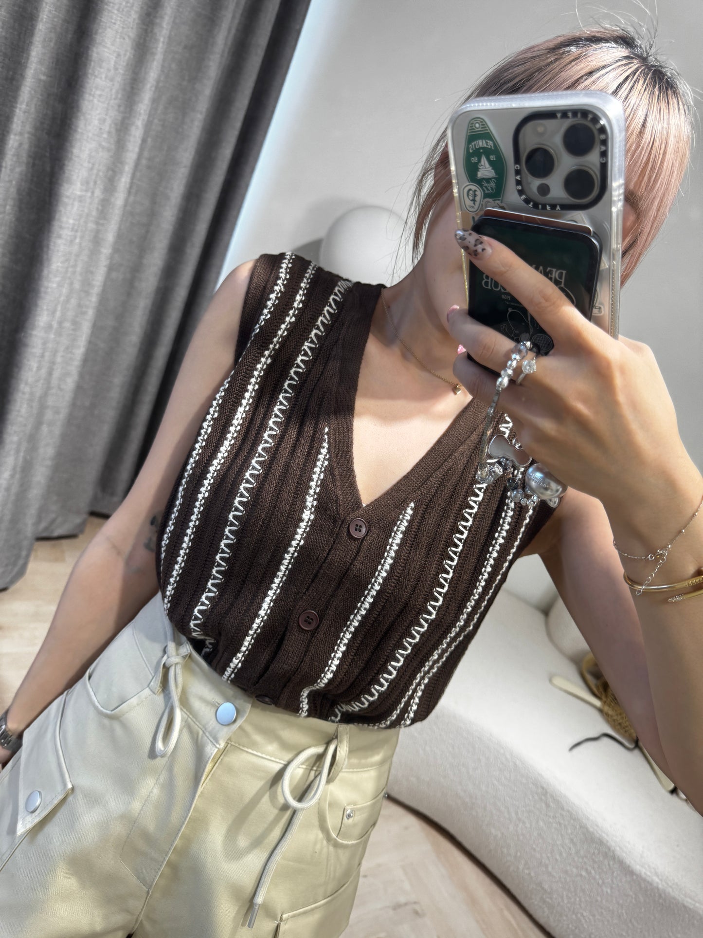 白線紋馬甲背心 ( 啡/寶藍 )