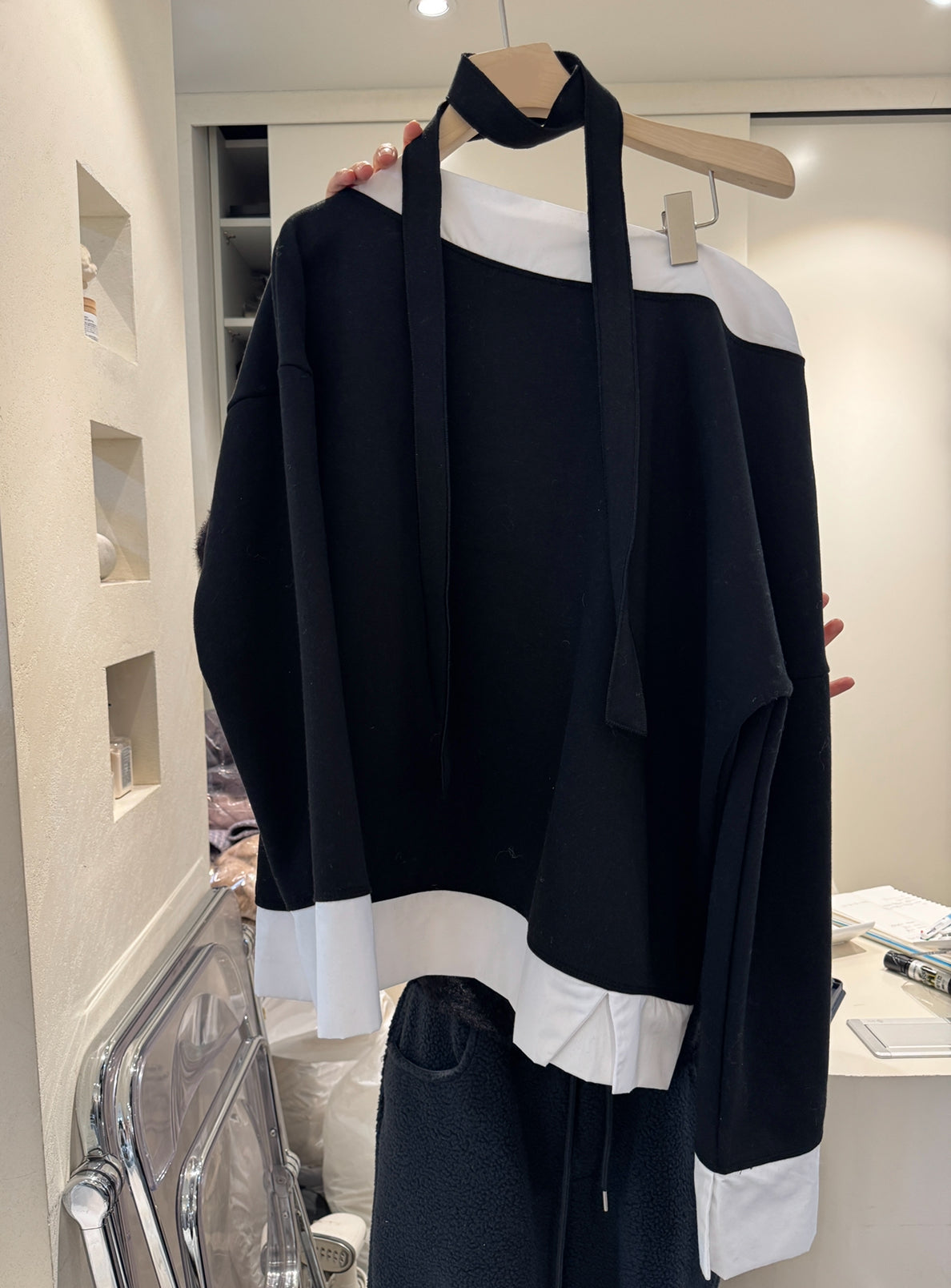 併恤衫邊綁帶衛衣 ( 黑/灰 )