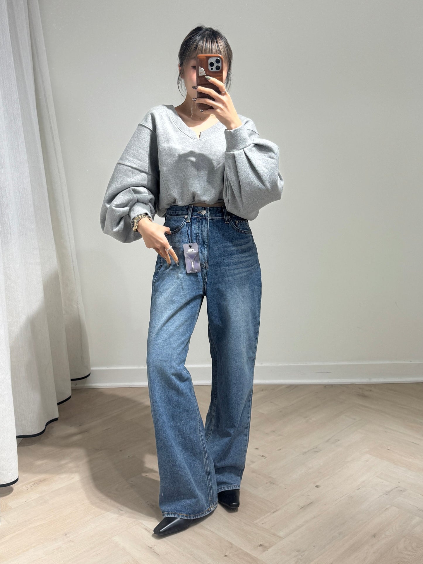 洗水寬鬆直腳牛仔褲 ( S/M/L )