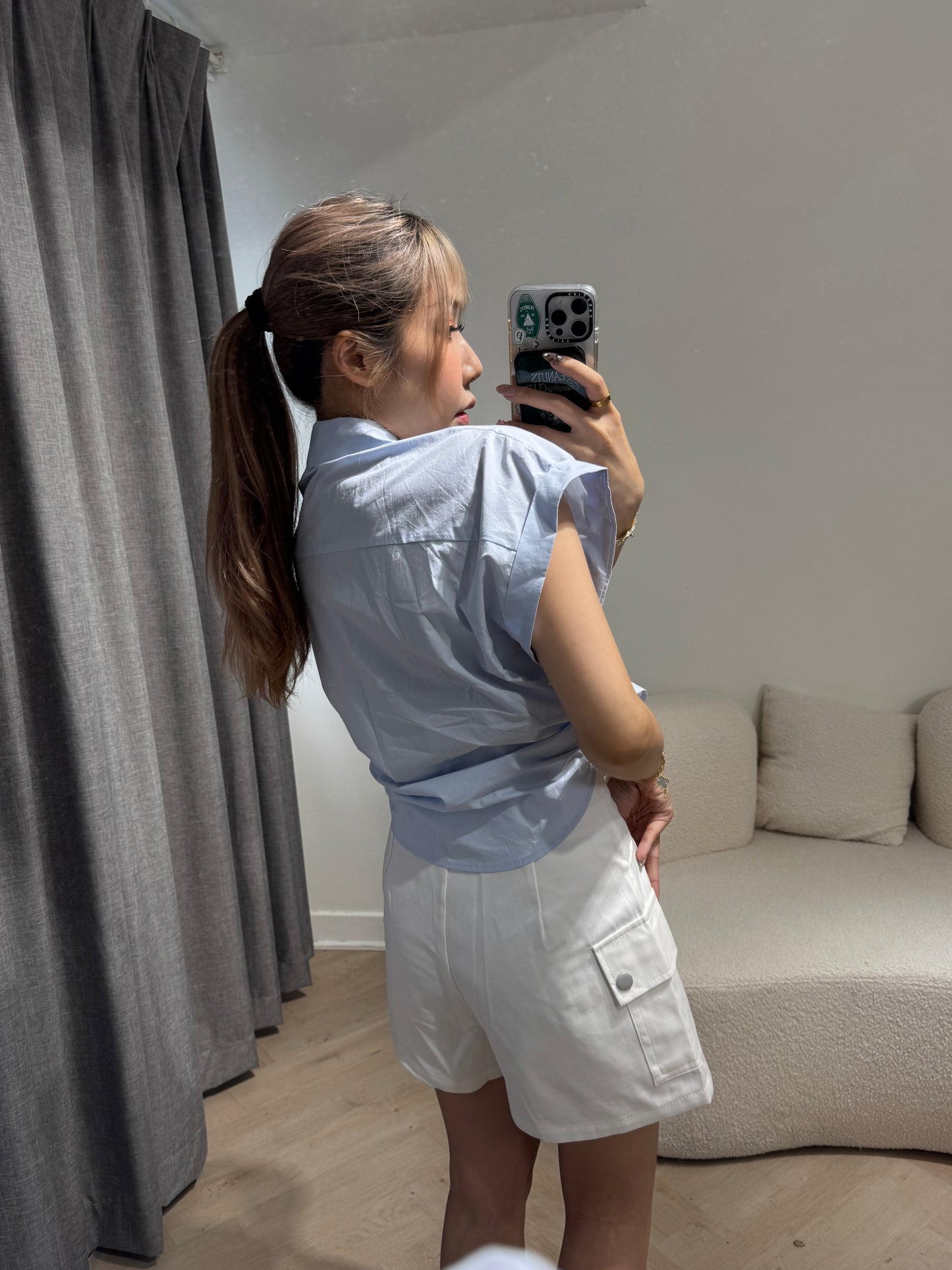 索繩口袋短褲 ( 白/杏 )