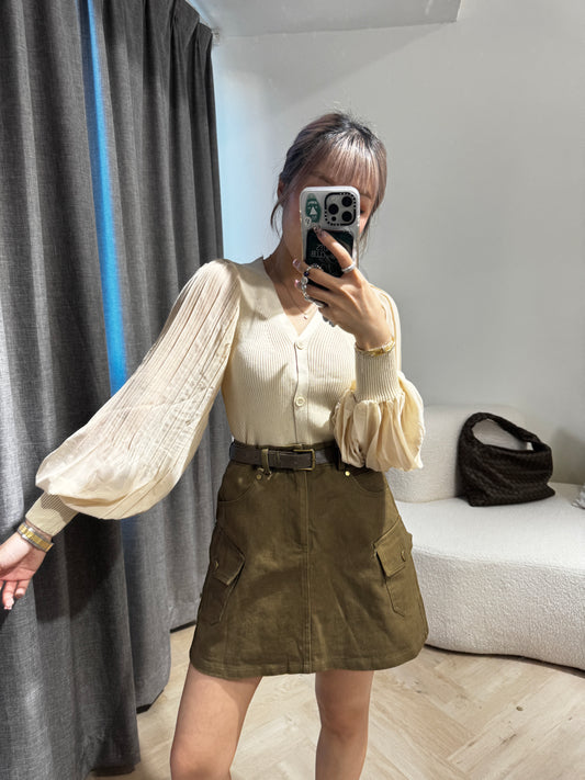 雪紡泡泡袖上衣外套 ( 米/黑/啡 )