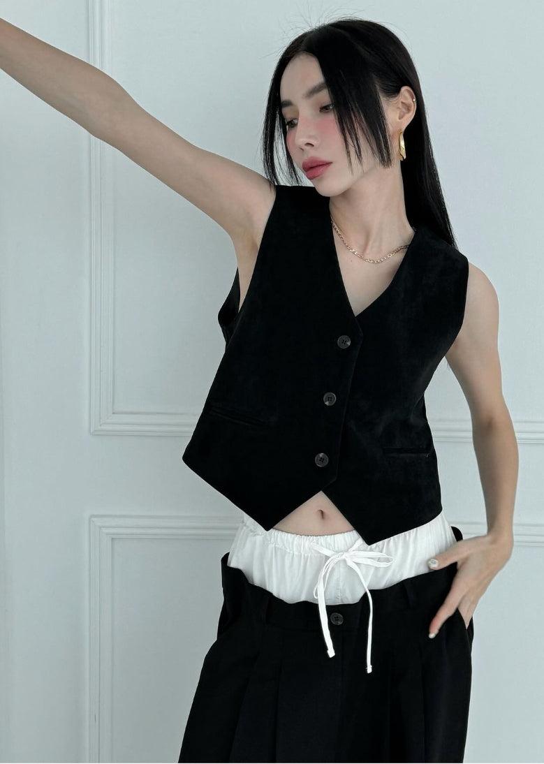 麂布馬甲背心外套 ( 黑/啡/彩藍 )