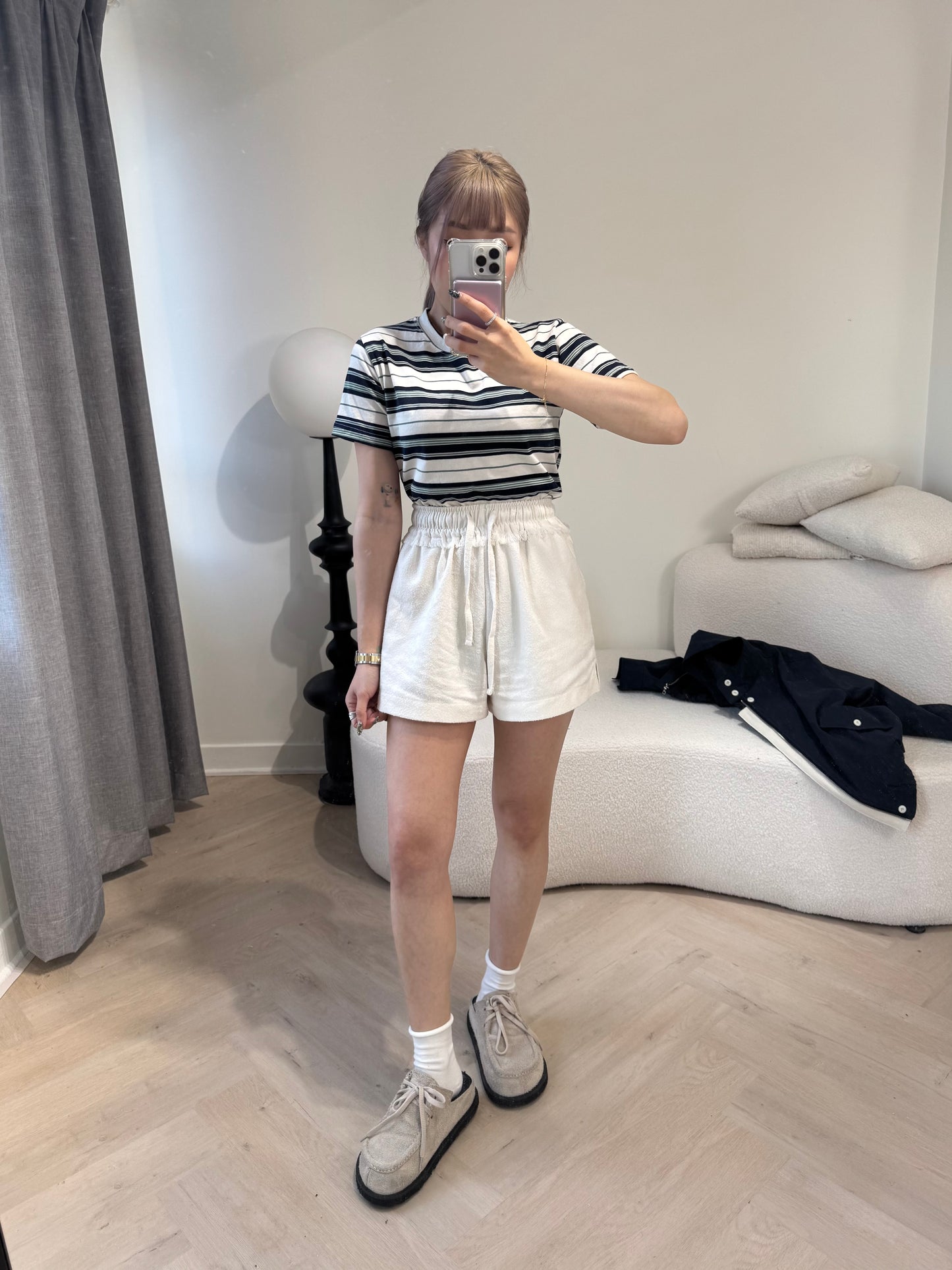 蘇蘇面料橡筋短褲 ( 黑/米 )