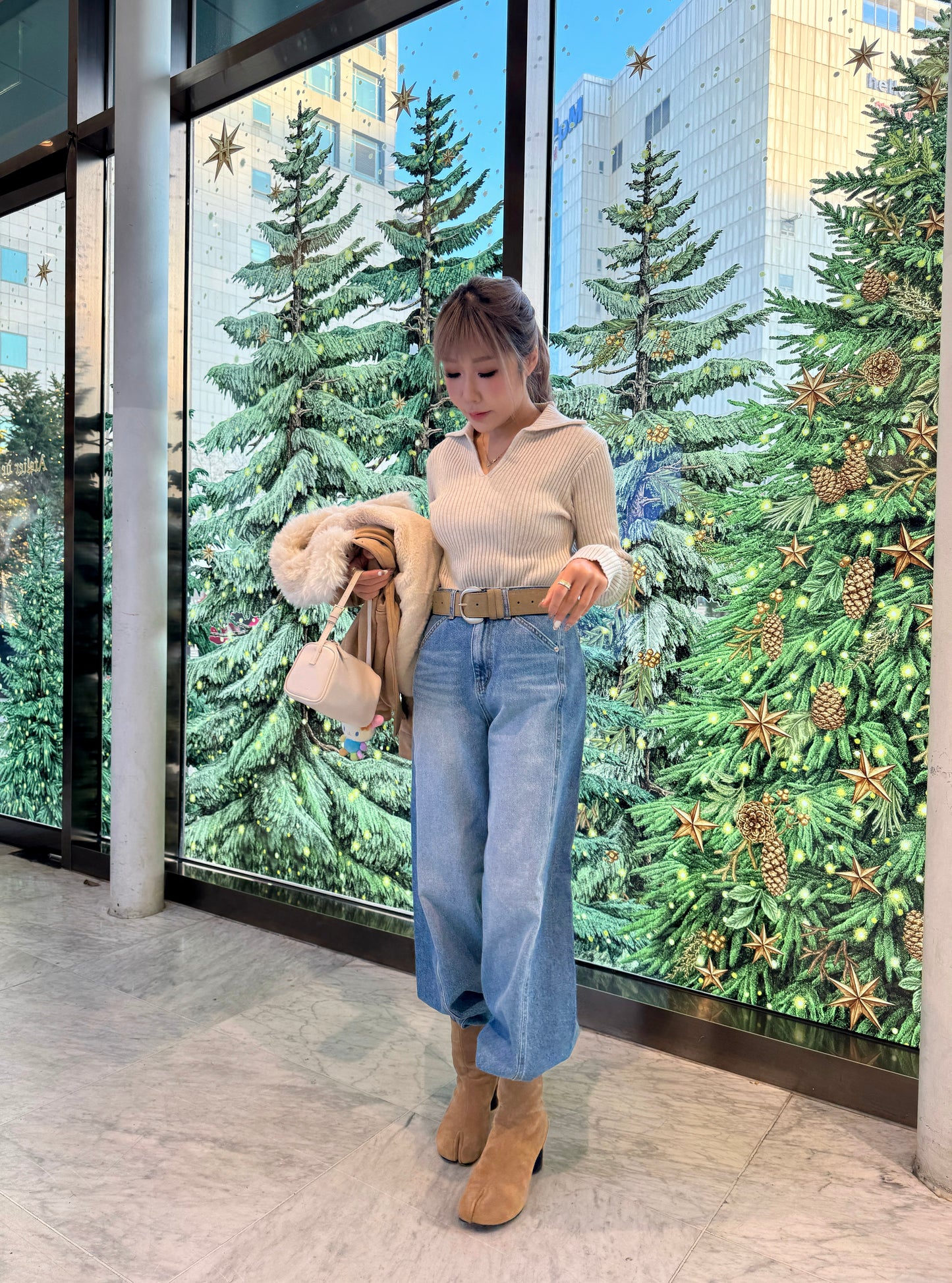 杏色真皮粗皮帶