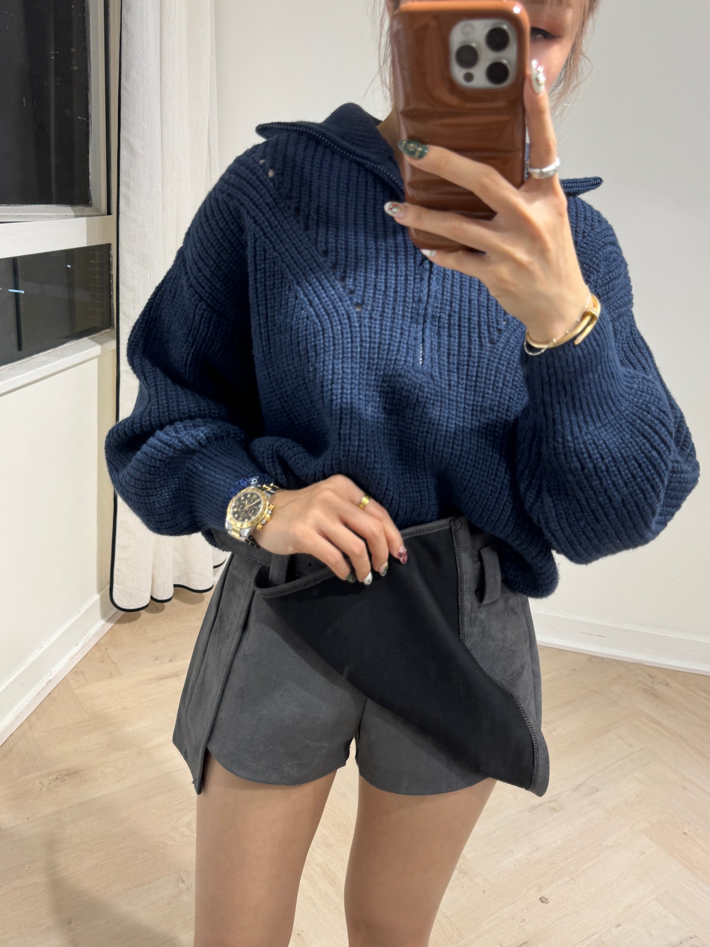 連BELT麂布開叉裙褲 ( 灰/啡 )