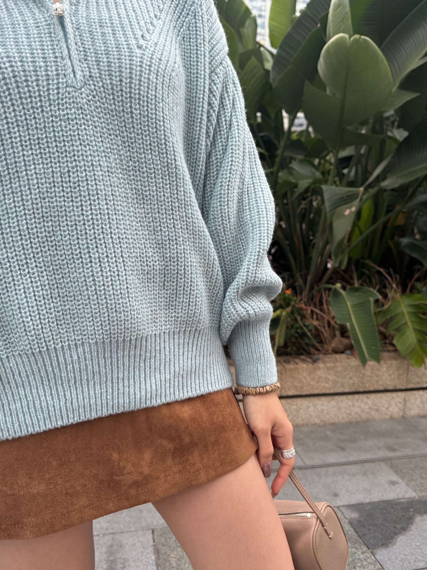 反領拉鍊冷線上衣 ( 五色 )