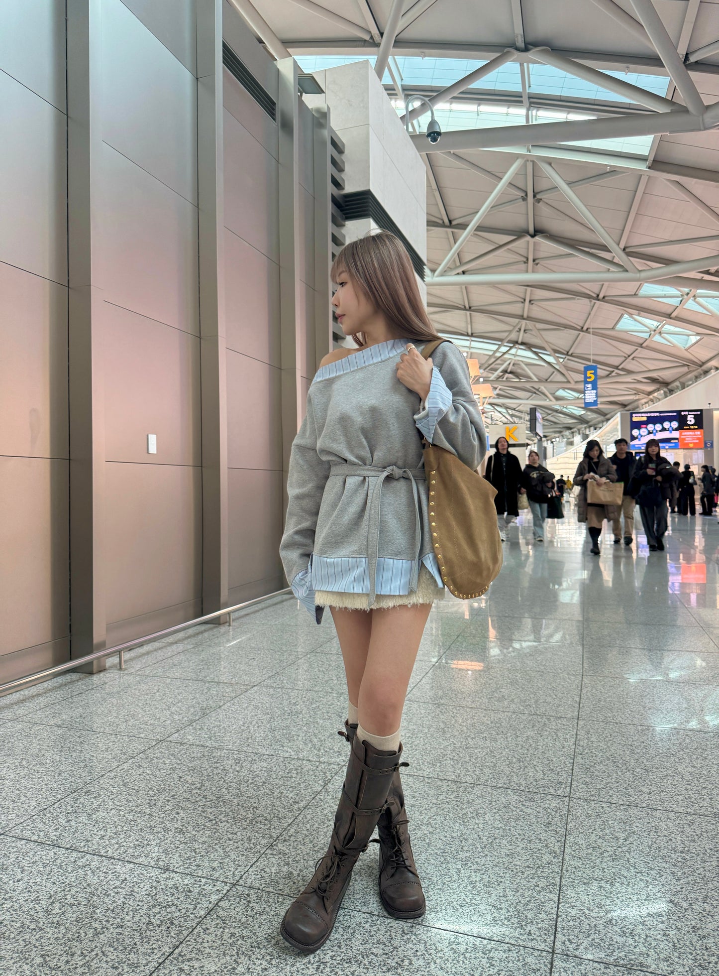 併恤衫邊綁帶衛衣 ( 黑/灰 )