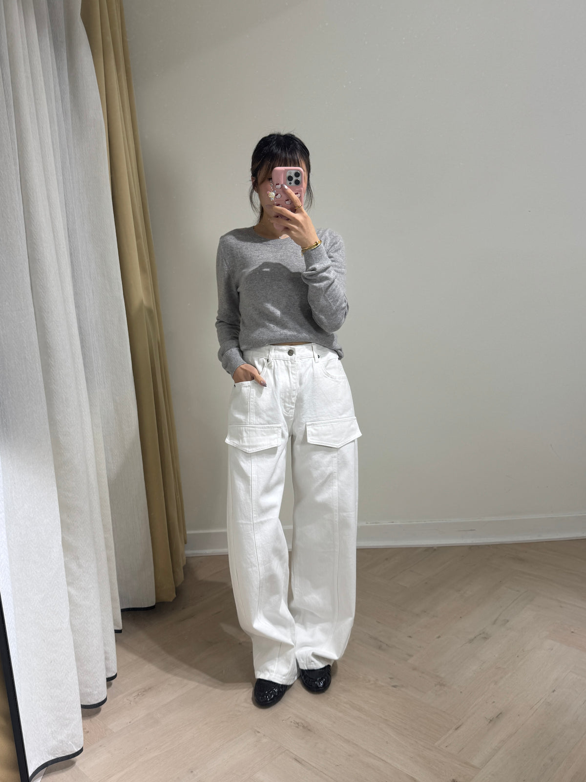 假口袋白色長牛仔褲 ( S/M/L )
