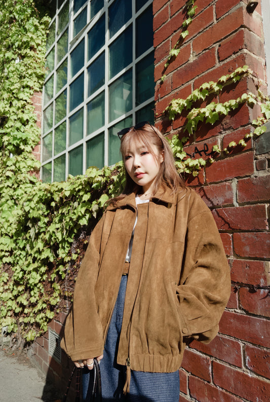 麂布有領拉鍊外套 ( 深啡/淺啡 )