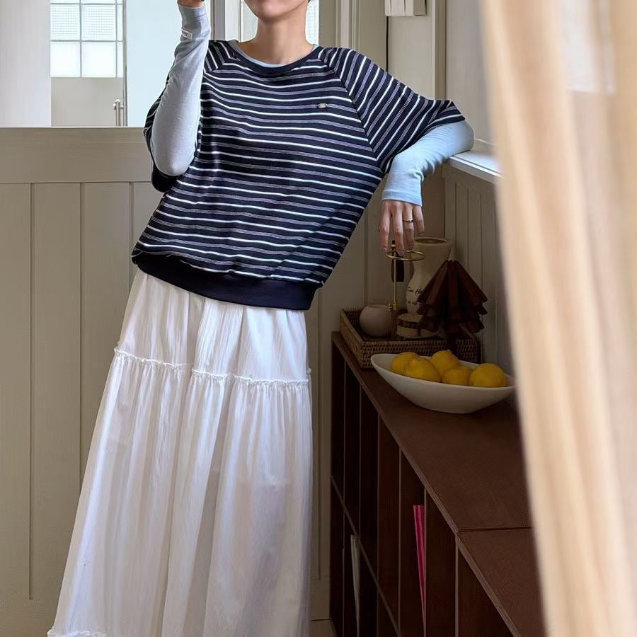 棉邊牌仔間條TEE ( 深藍/白/黃 )