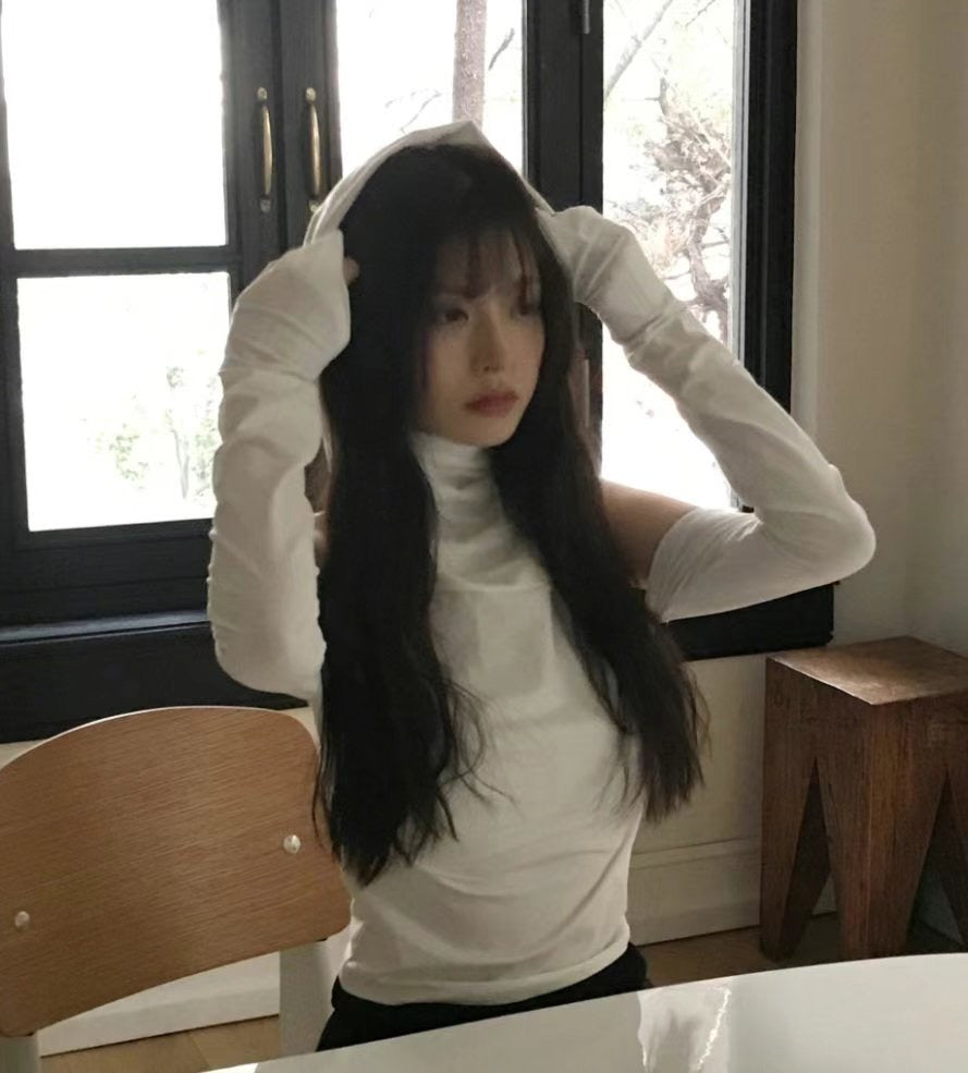 堆領露肩上衣 ( 白/黑/杏 )