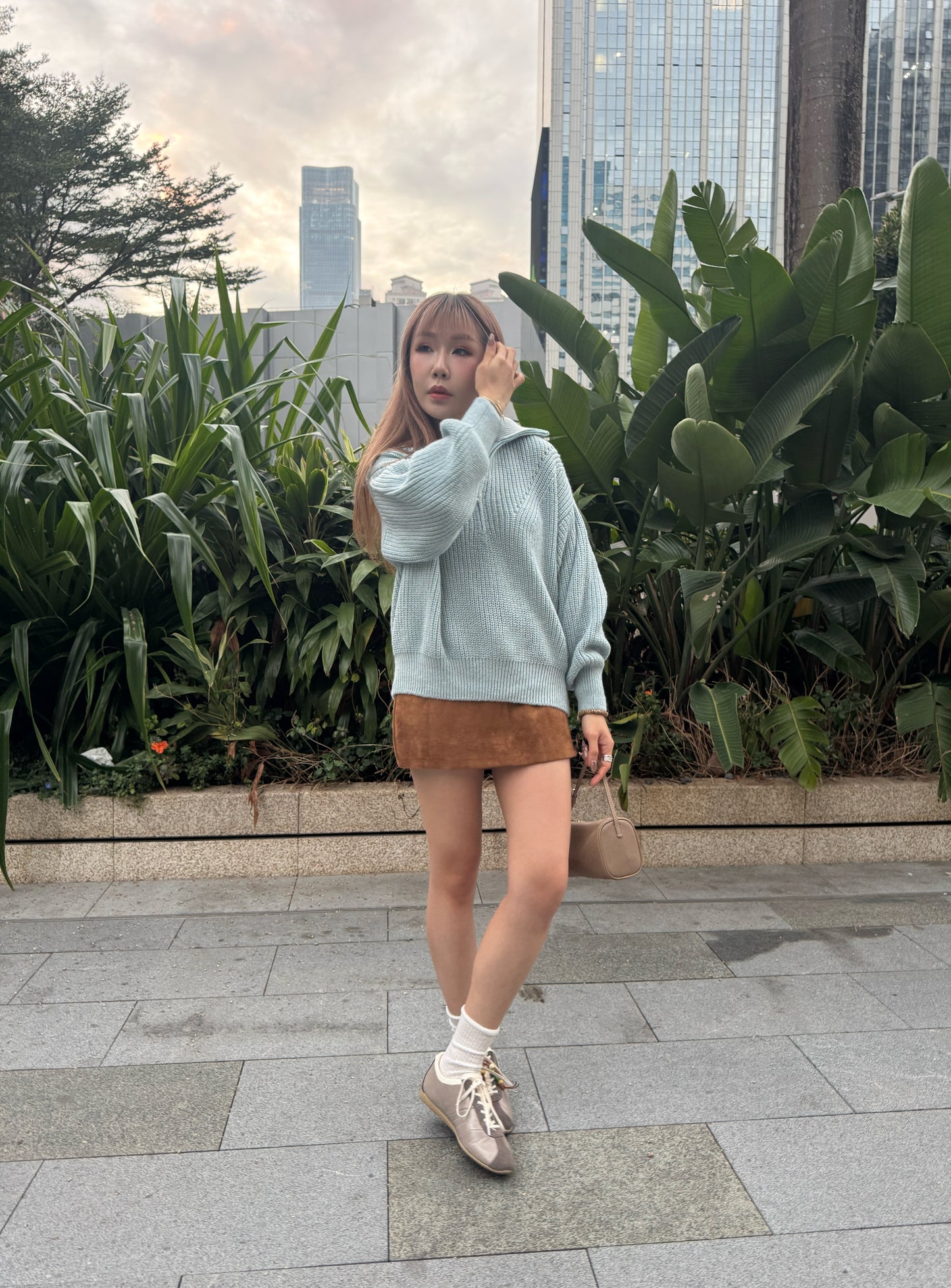 反領拉鍊冷線上衣 ( 五色 )