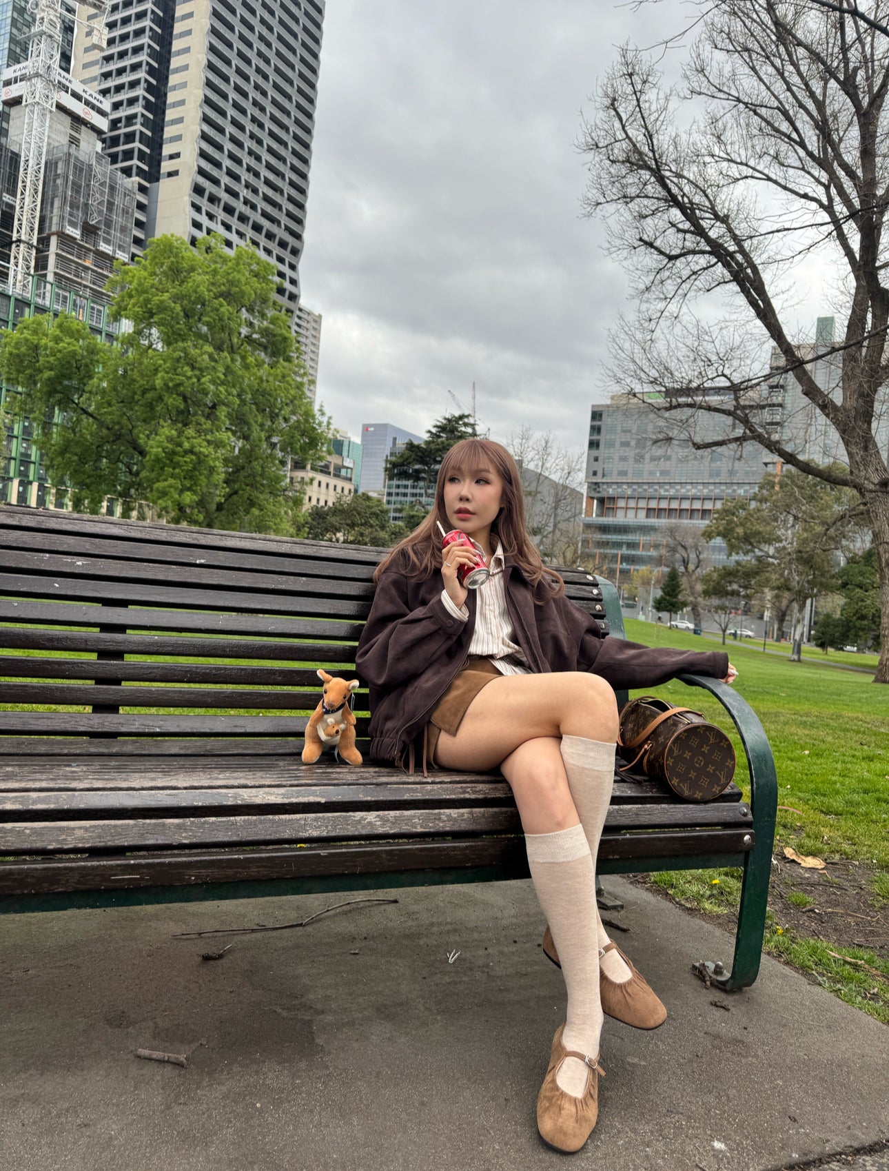 皺褶麂布MARYJANE ( 啡/黑 )