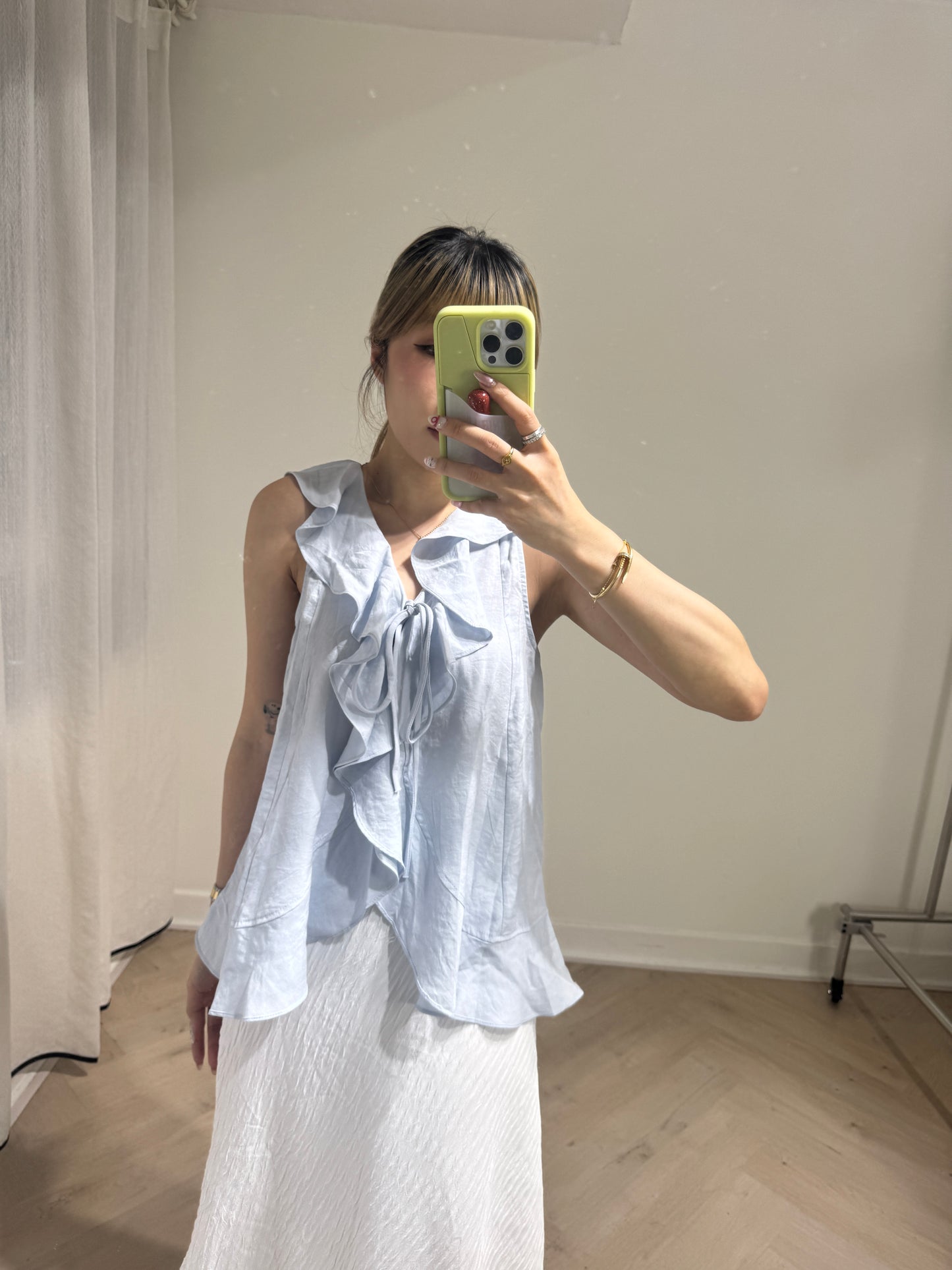 RUFFLE中長款背心 ( 淺綠/粉藍 )