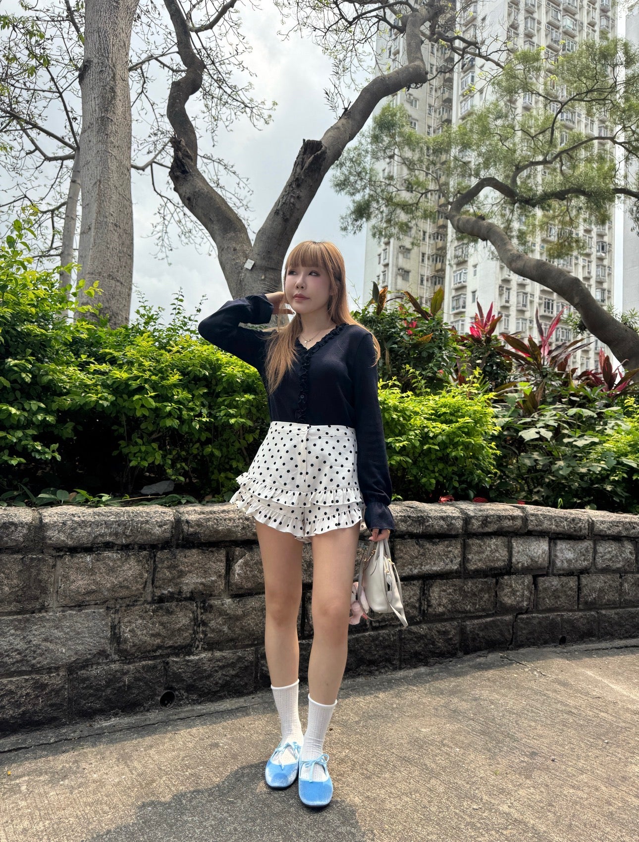 細荷葉邊喇叭袖上衣外套 ( 灰/白/深藍 )
