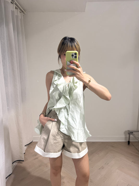 RUFFLE中長款背心 ( 淺綠/粉藍 )