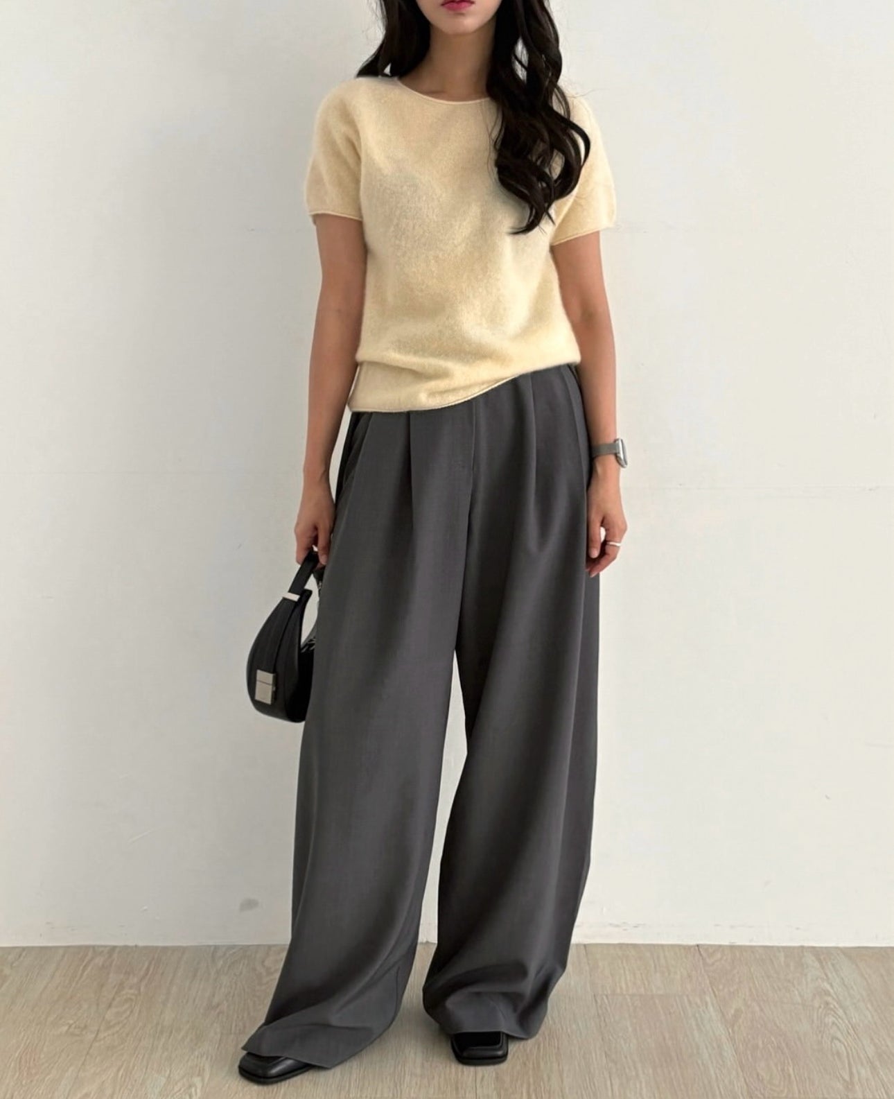 羊毛親膚短袖線上衣 ( 灰/白/粉/黃/藍 )