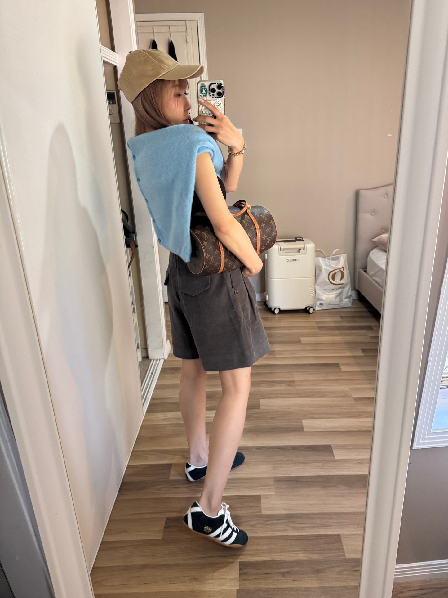 燈芯絨可反摺短褲 ( 米杏/深灰 )