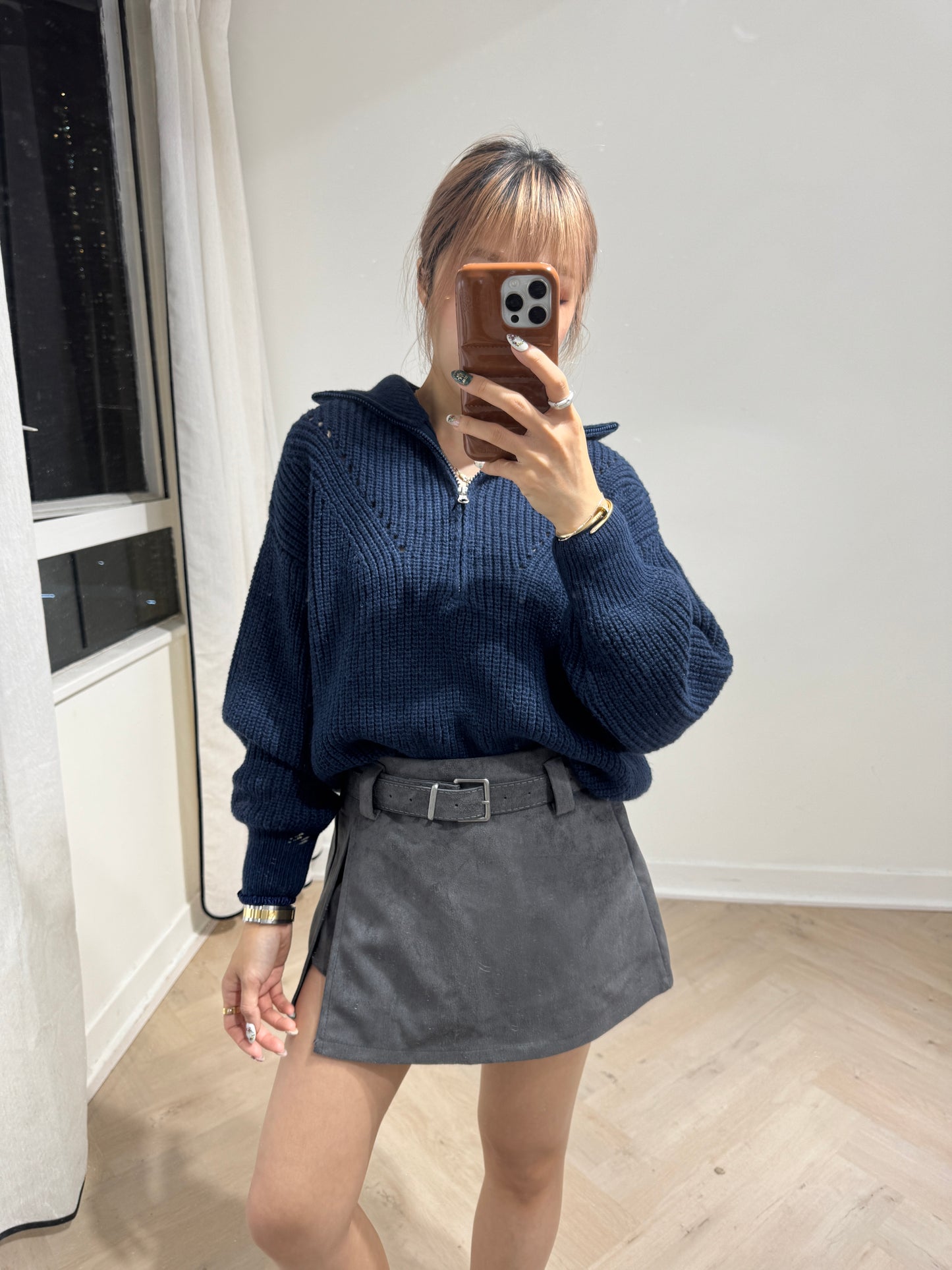 反領拉鍊冷線上衣 ( 五色 )