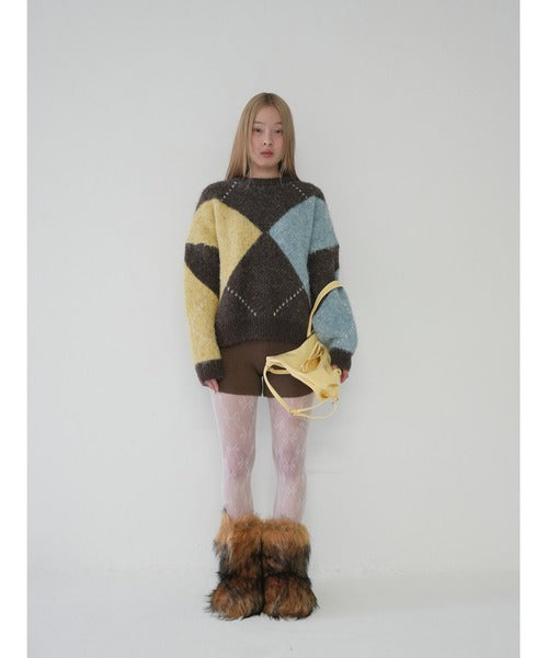 菱格虛線冷衫 ( 粉/黃 )