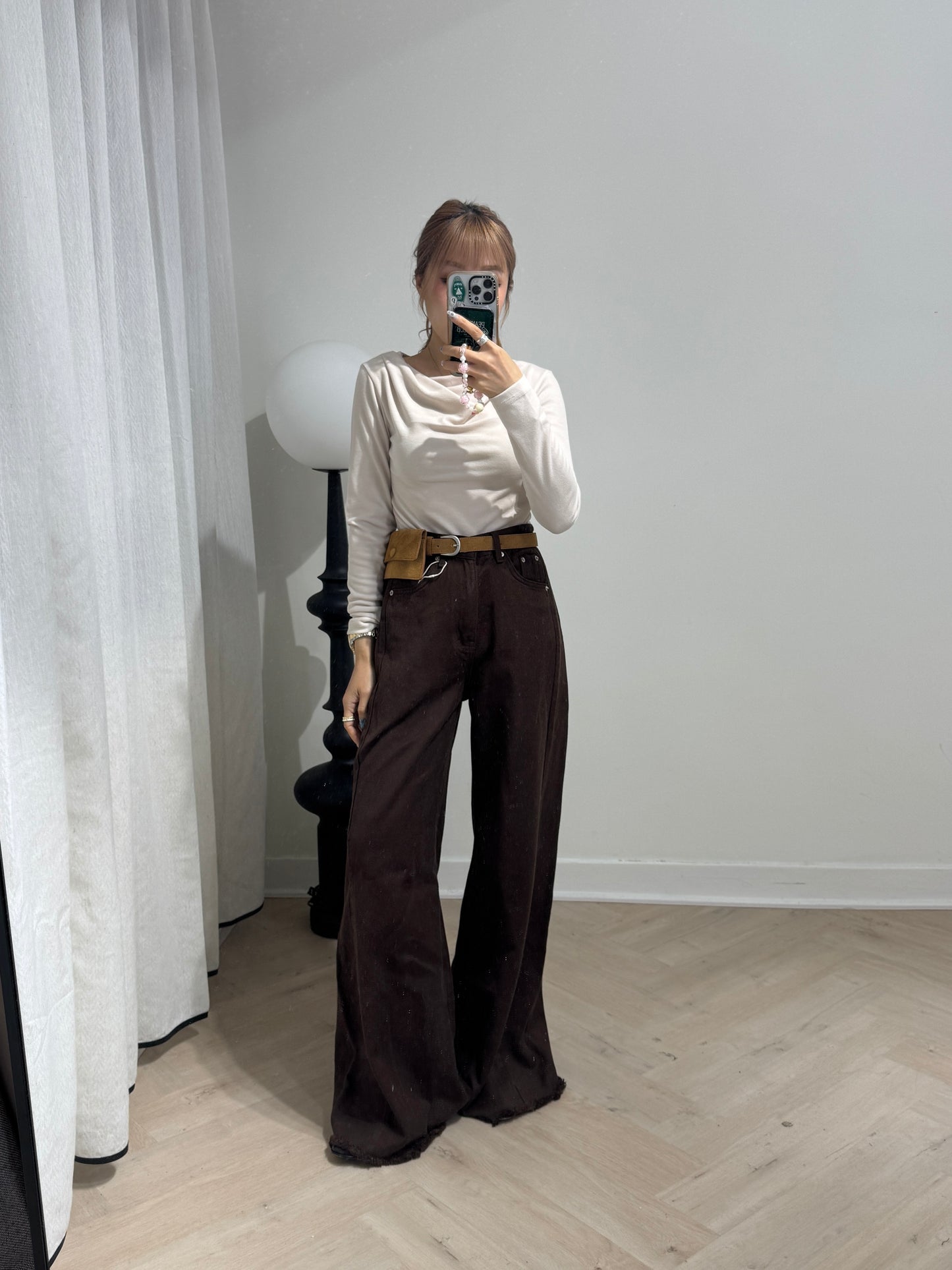 軟料斜布長直褲 ( 啡/白/寶藍 )