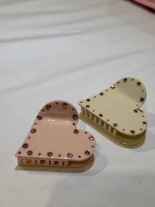 閃石邊心心髮夾 ( 米/粉 )