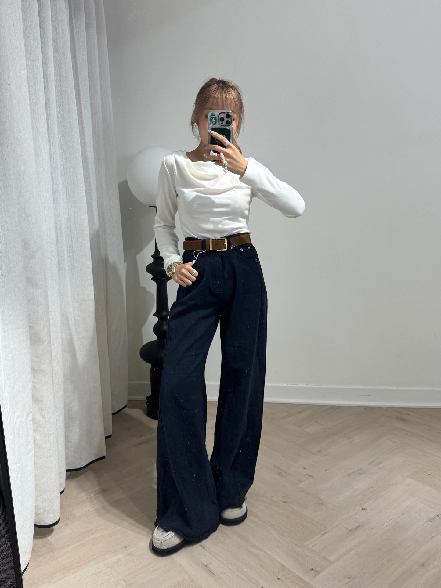 軟料斜布長直褲 ( 啡/白/寶藍 )