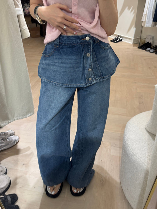 開叉排鈕圍布牛仔褲( S/M/L )