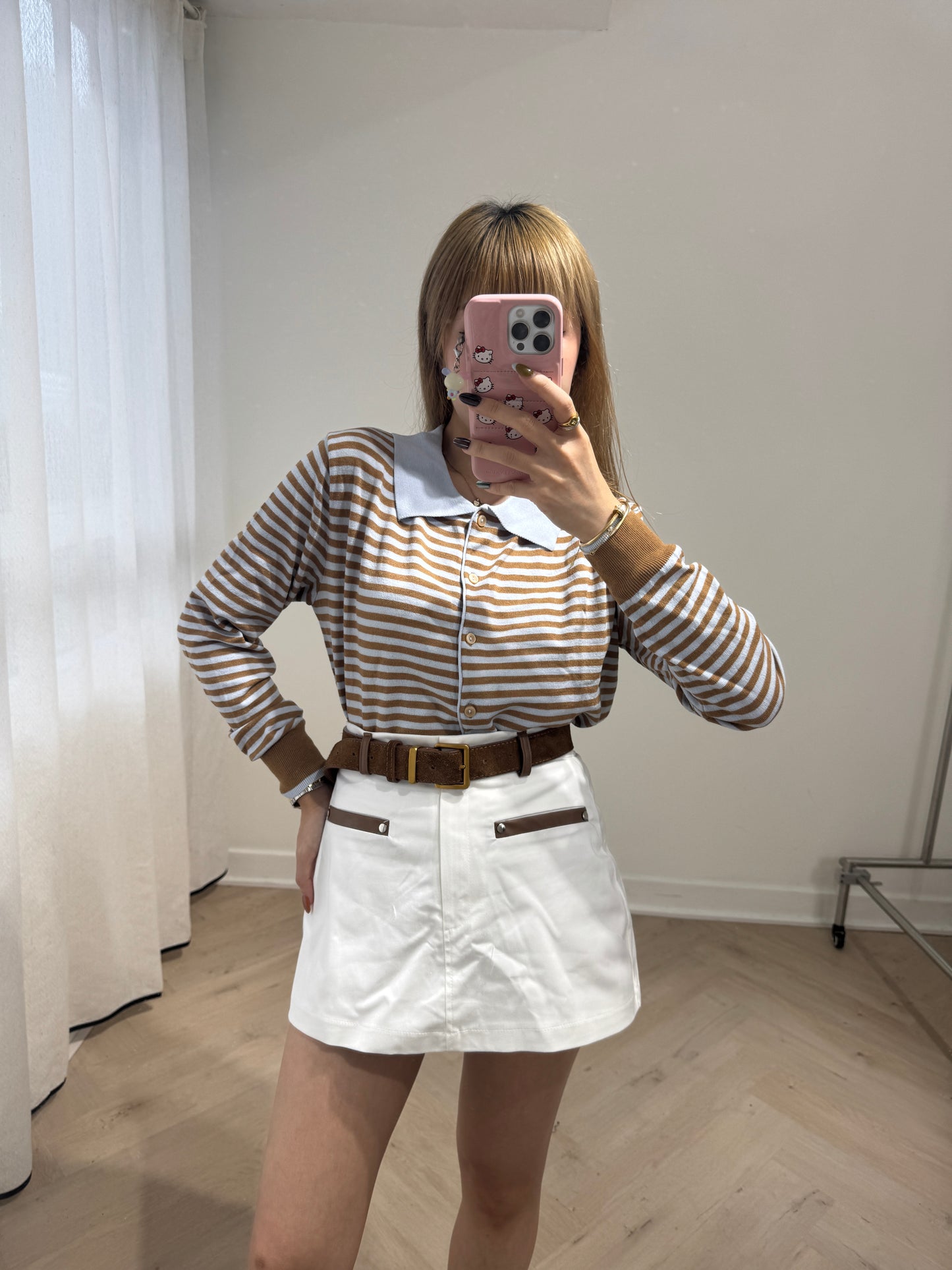 撞邊裙褲 ( 白/啡 )