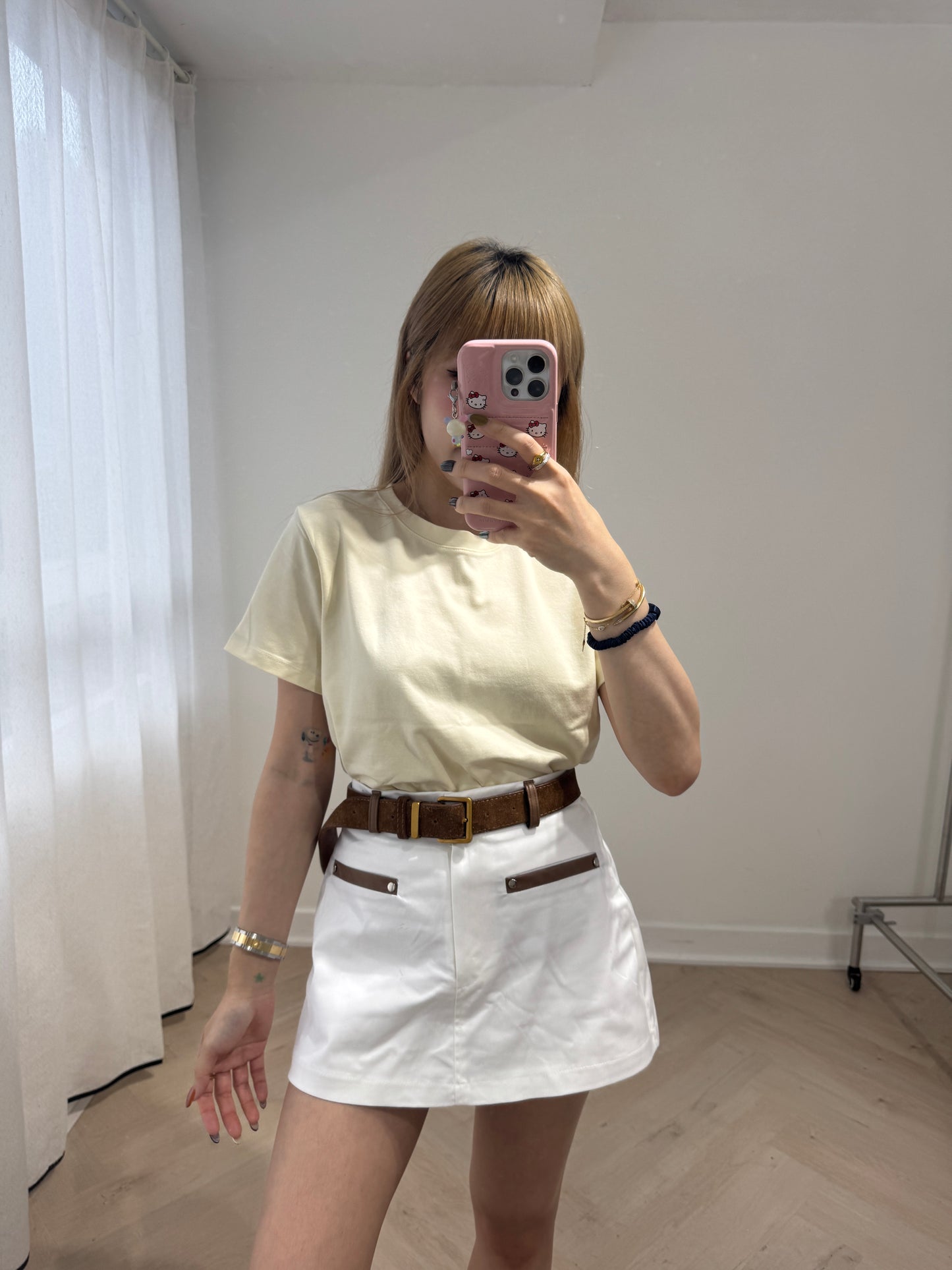 撞邊裙褲 ( 白/啡 )