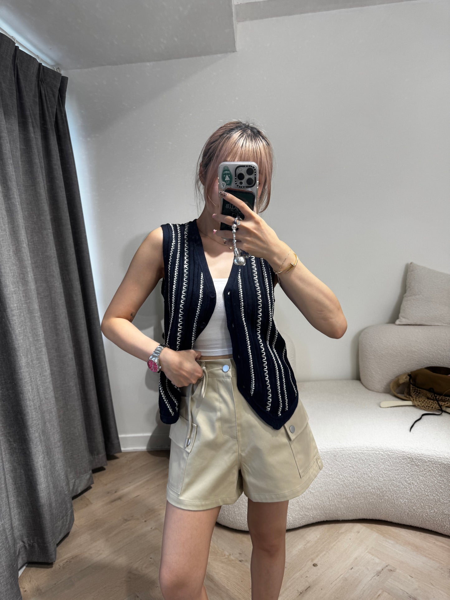 白線紋馬甲背心 ( 啡/寶藍 )