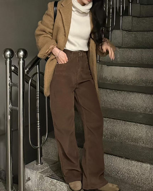軟燈芯絨長直褲 ( 米/杏/黑/啡 )