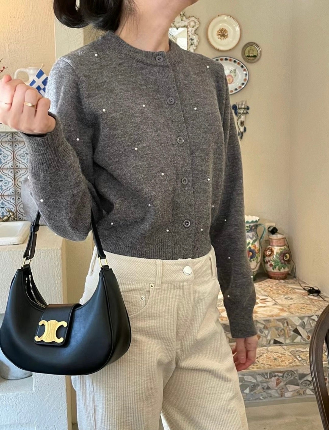 細珍珠外套 ( 黑/灰 )