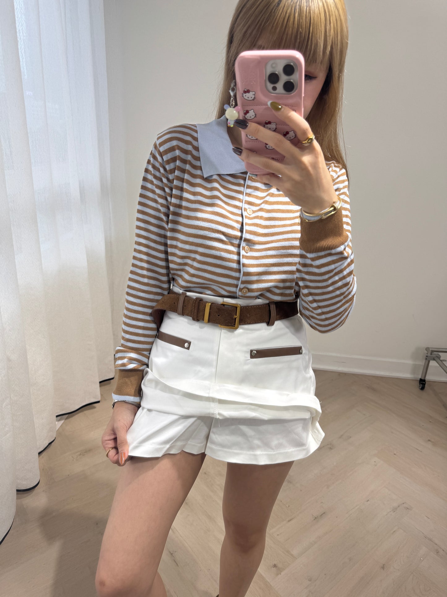 撞邊裙褲 ( 白/啡 )