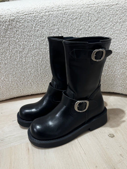 雙扣真皮黑色中BOOT