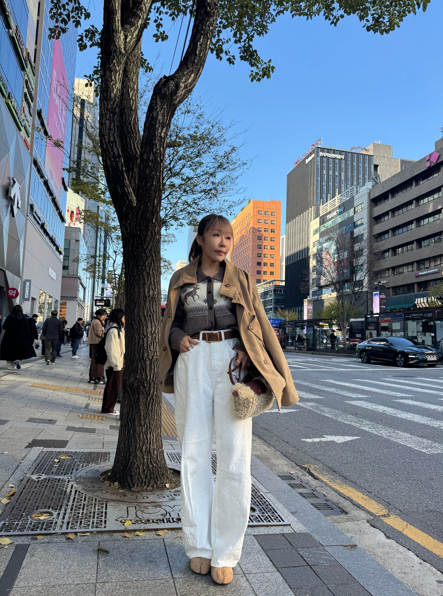 車線彎刀牛仔褲 ( 白/杏/淡綠 )