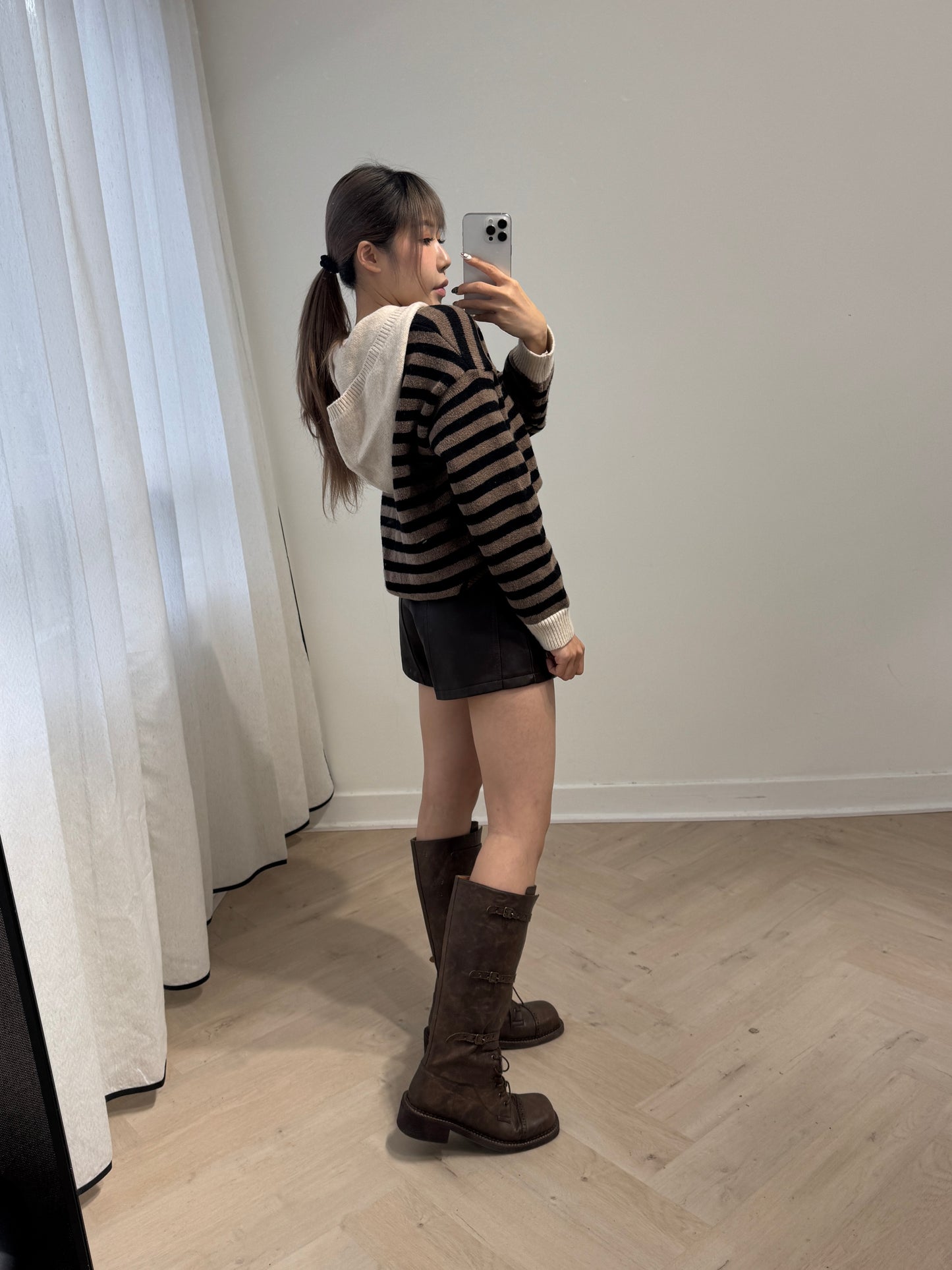 有帽間條冷線上衣 ( 啡/紅/綠 )