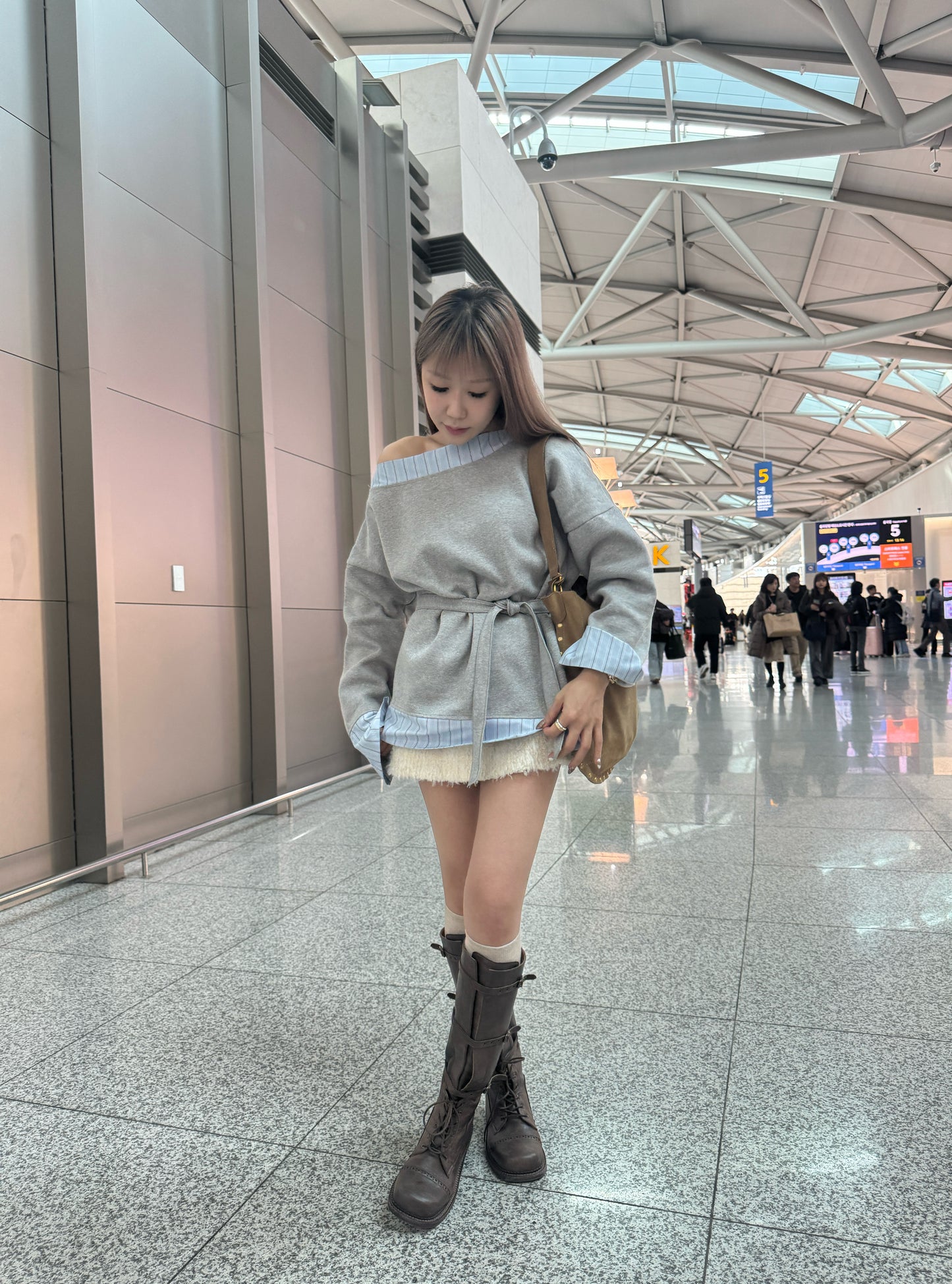 併恤衫邊綁帶衛衣 ( 黑/灰 )