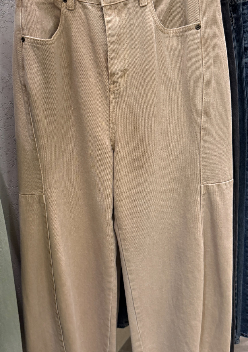 車線彎刀牛仔褲 ( 白/杏/淡綠 )