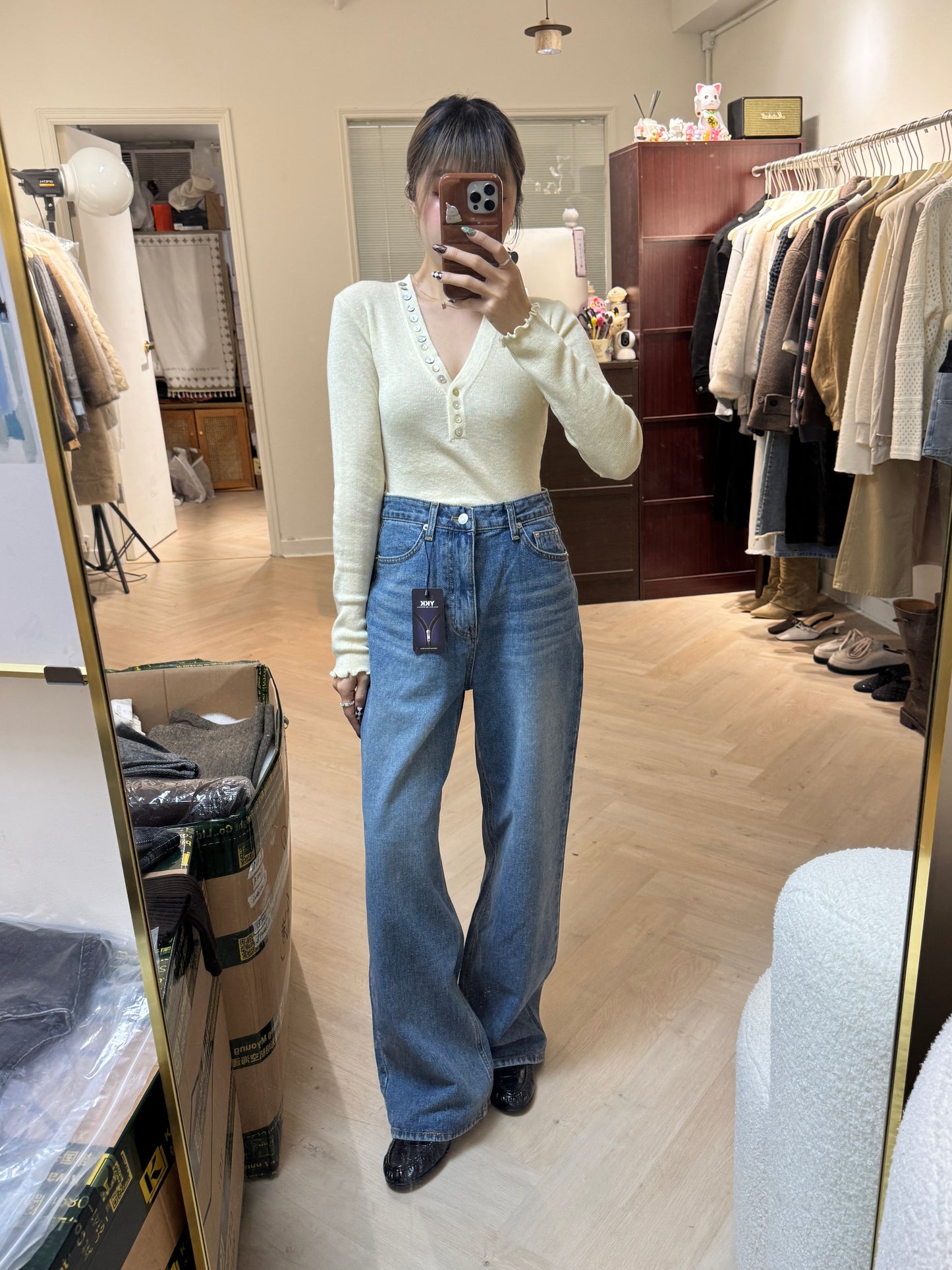 洗水寬鬆直腳牛仔褲 ( S/M/L )