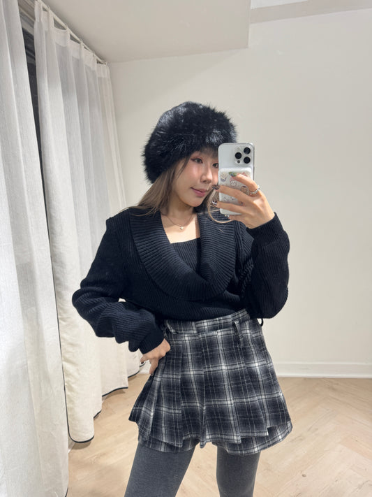 格紋百摺裙褲 ( 灰/啡 )